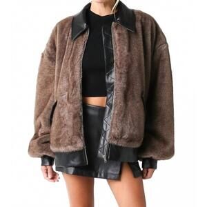 NEW OLIVACEOUS carrie faux fur & leather jacket in brown